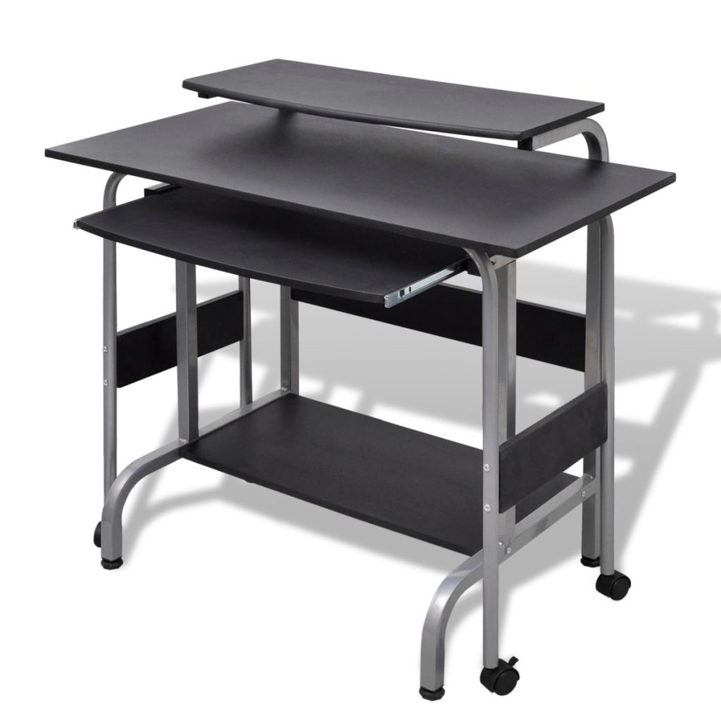 2 Piece Computer Desk with Pull-out Keyboard Tray Black